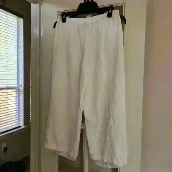 Valerie Stevens White Linen Blend Wide Leg Casual Comfy Cozy Crop Pants Medium - Picture 4 of 8